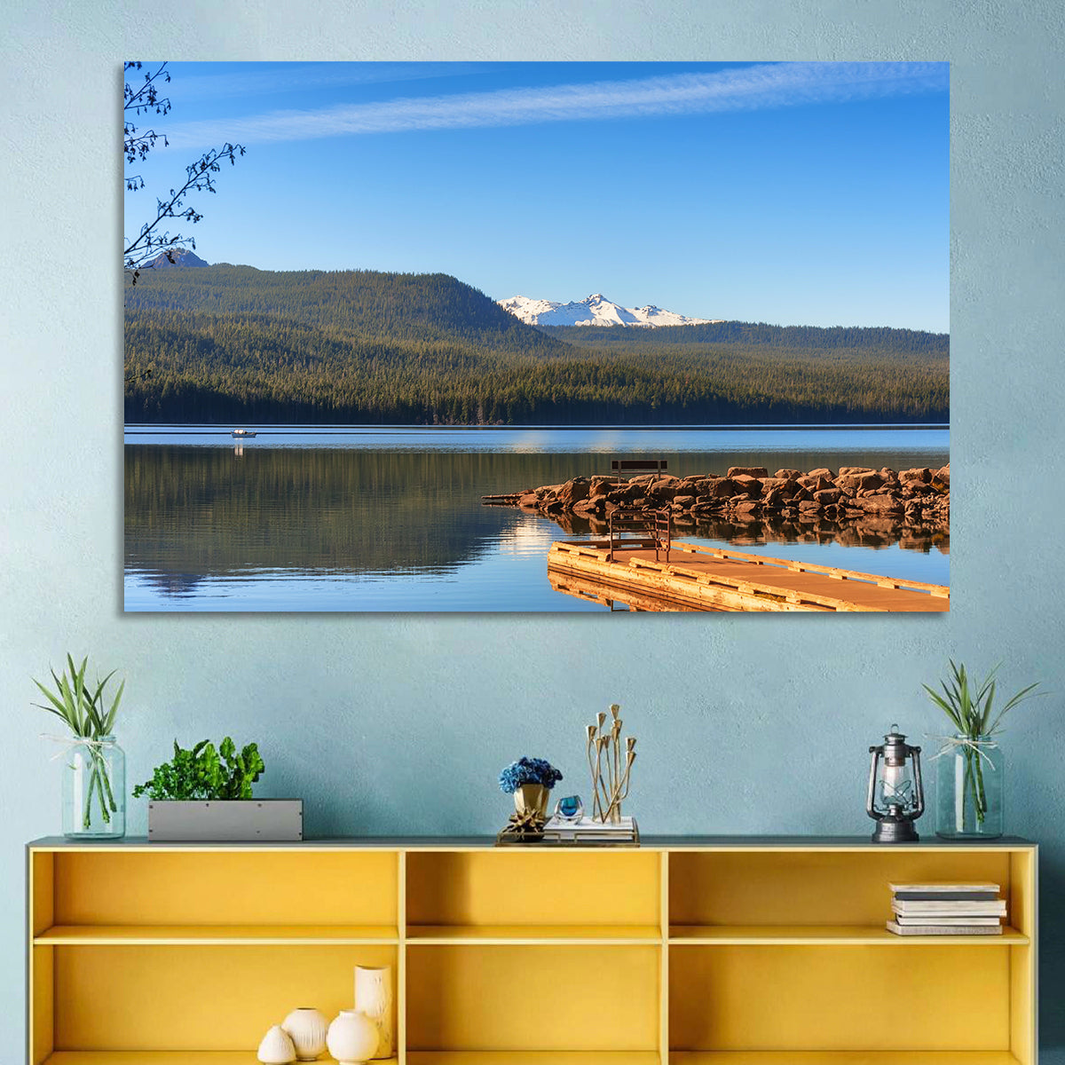 Odell Lake Pier Wall Art in a room, landscape