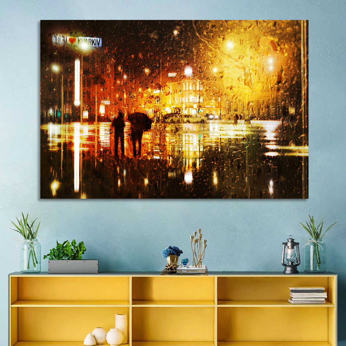 Rainy Night in Kharkiv Wall Art in a room, landscape