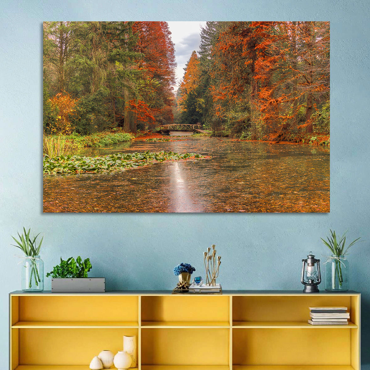 Simeria Arboretum Autumn Lake Wall Art in a room, landscape