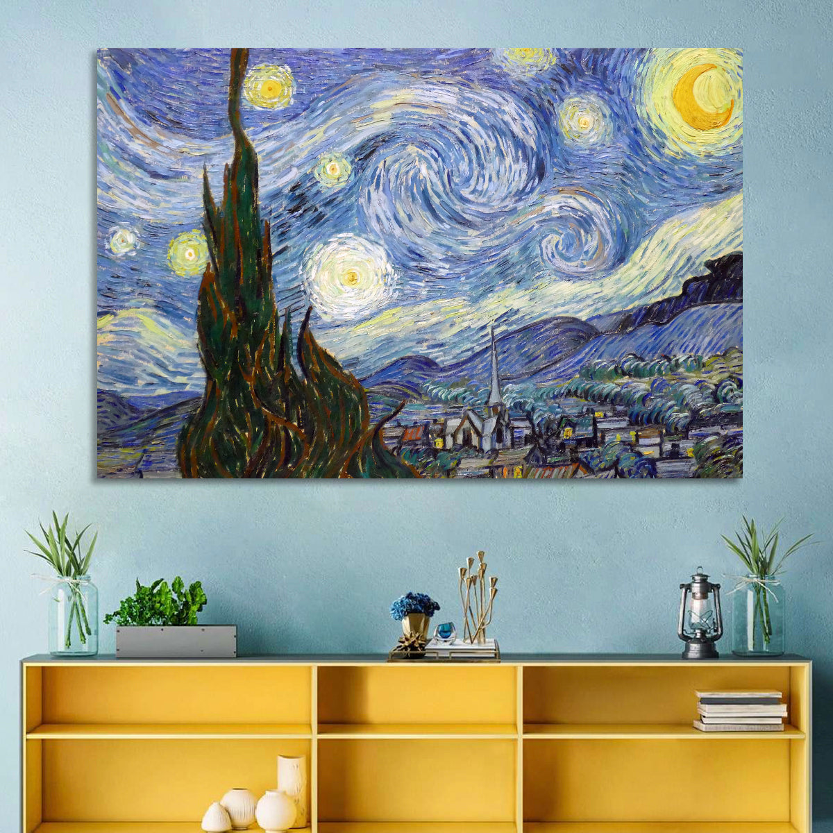 Starry Night Over Saint-rémy Wall Art in a room, landscape