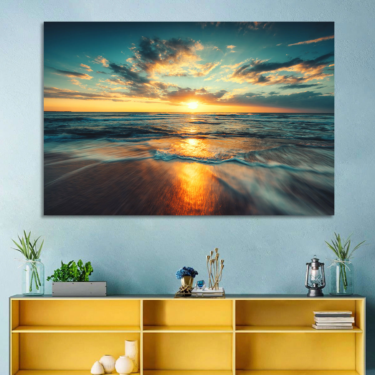 Sunlit Cloudscape Over Beach Wall Art