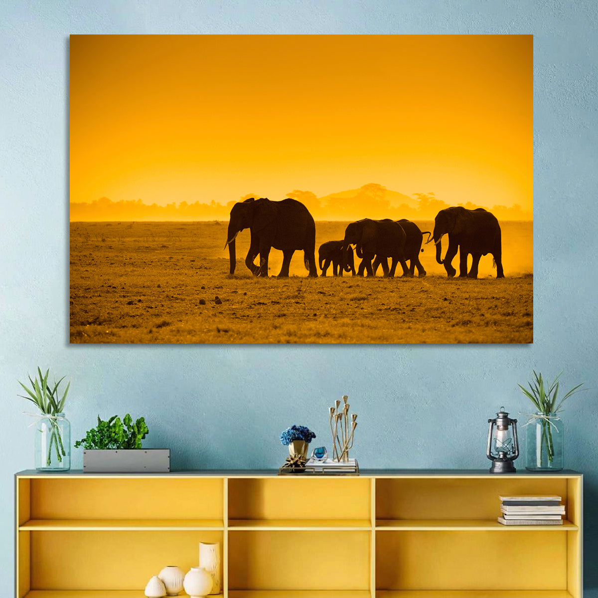 Elephant Family Silhouette Wall Art