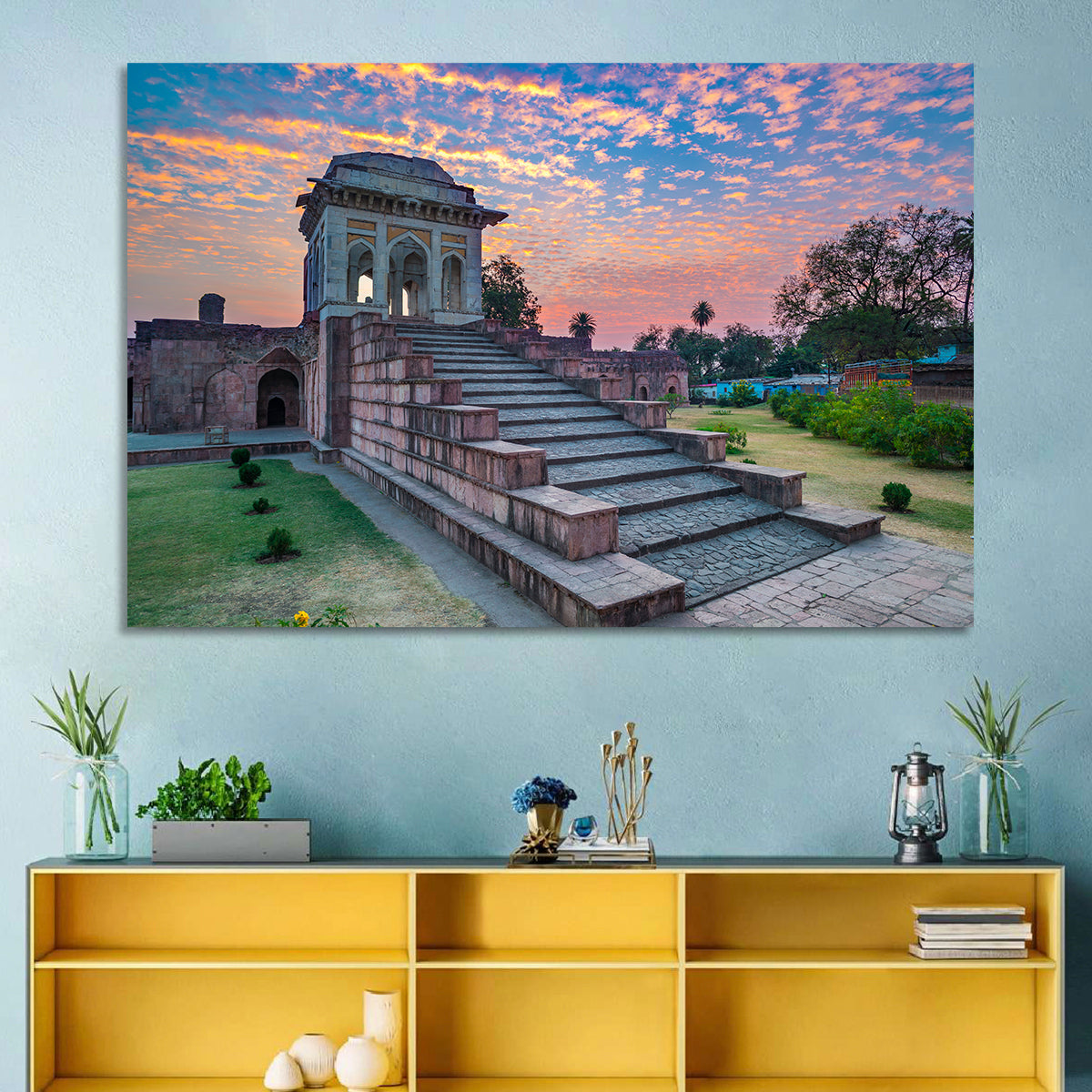 Jahaz Mahal Staircase at Sunset Wall Art in a room, landscape