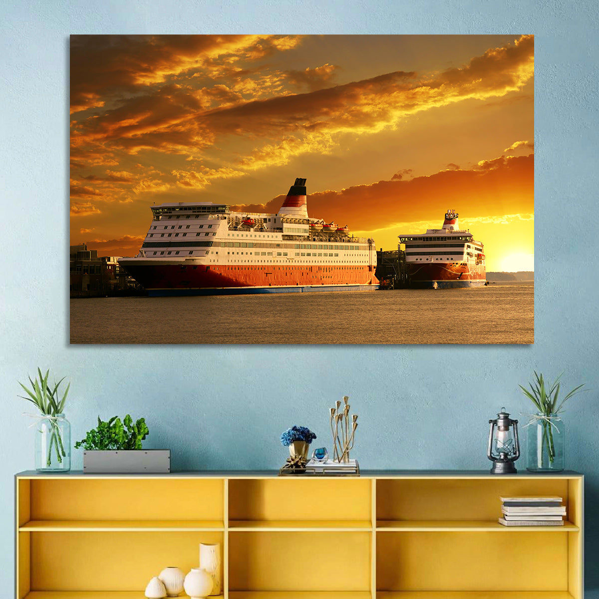 Red-hulled Cruise Ships at Dusk Wall Art