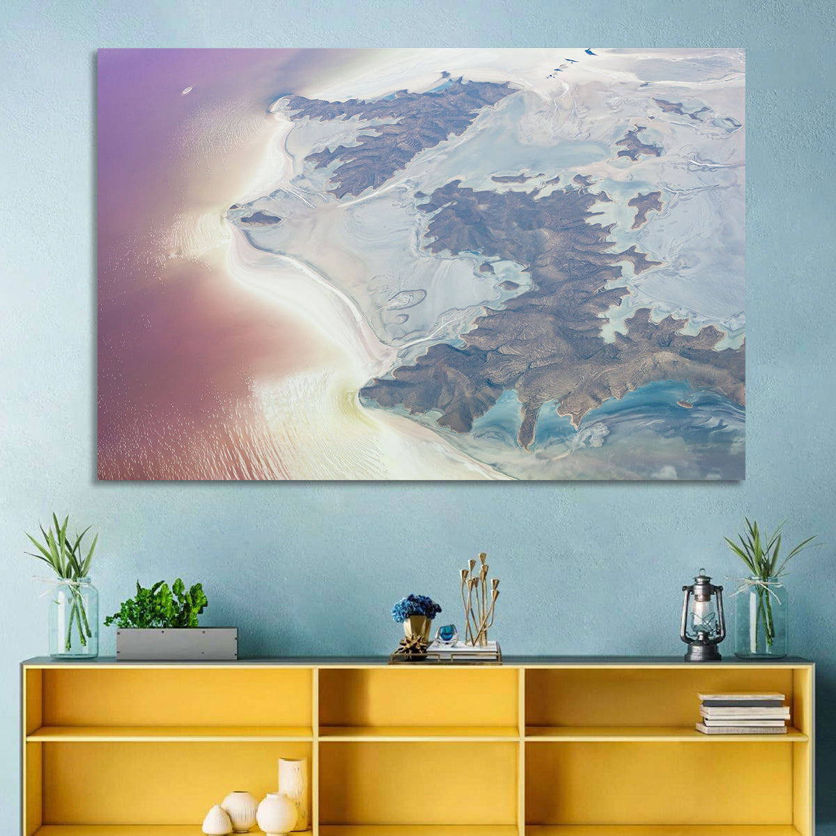 Urmia Lake Aerial View Wall Art in a room, landscape