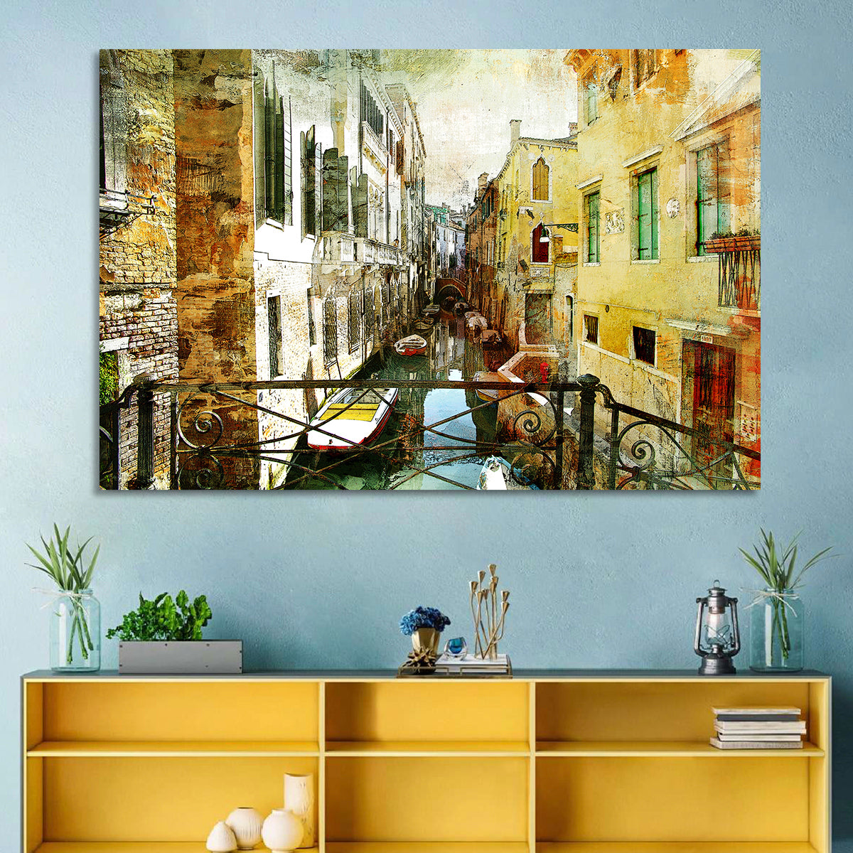 Venice Canal View Wall Art in a room, landscape