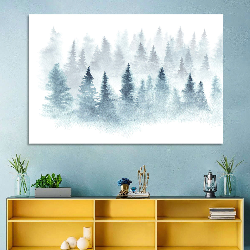 Misty Pine Forest Watercolor Wall Art