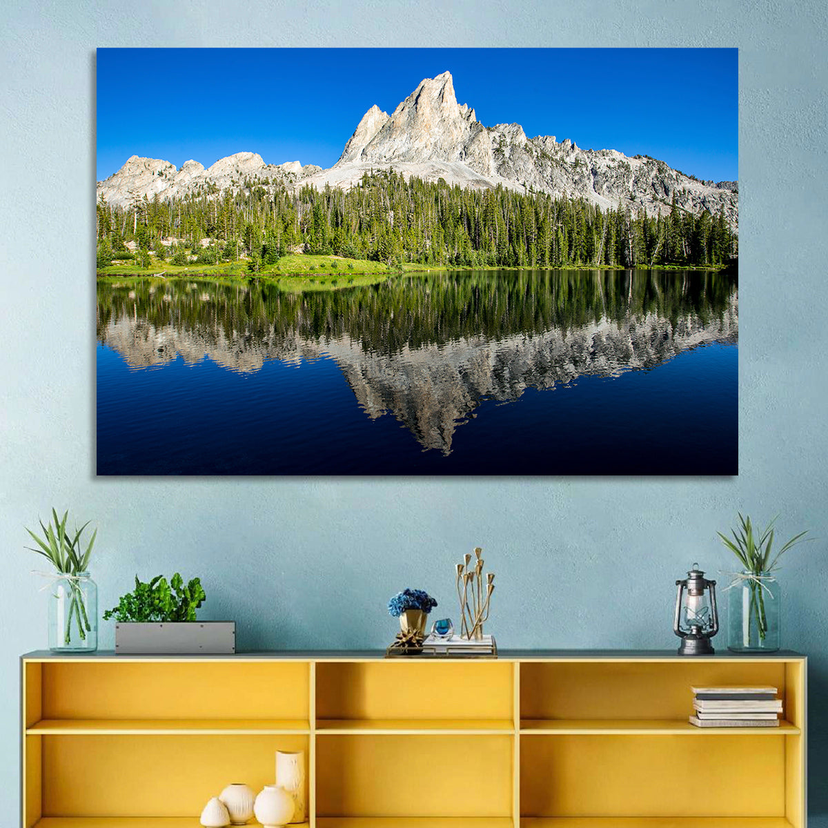 Sawtooth Peaks at Alice Lake Wall Art in a room, landscape