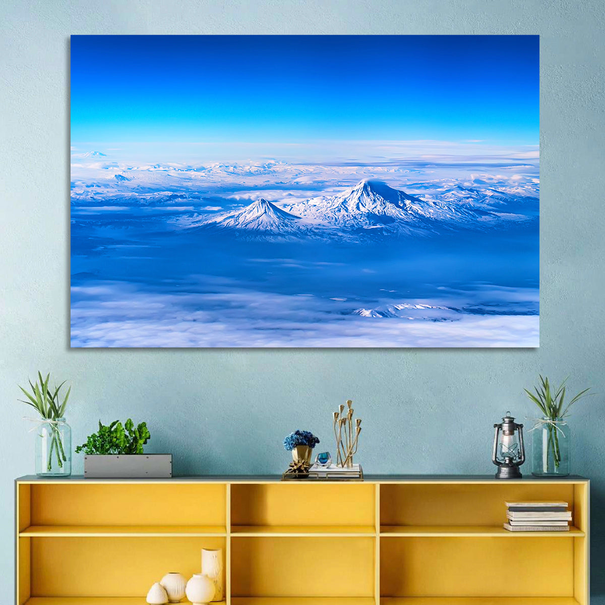 Mount Ararat Above Clouds Wall Art in a room, landscape