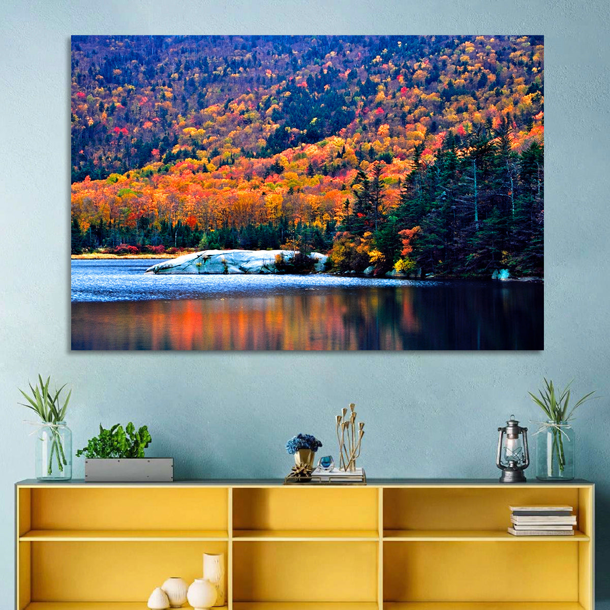 New Hampshire Fall Foliage Wall Art in a room, landscape