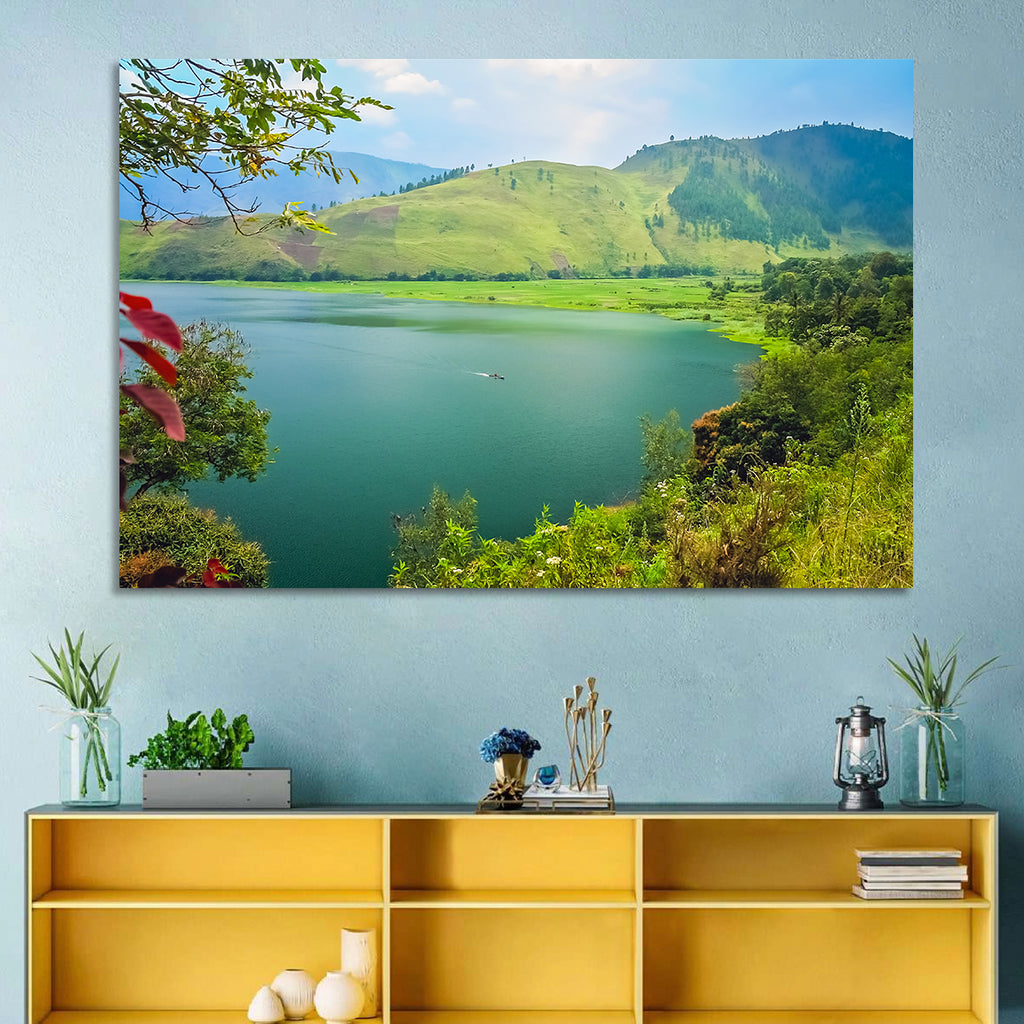Lake Toba Boat and Hills Wall Art