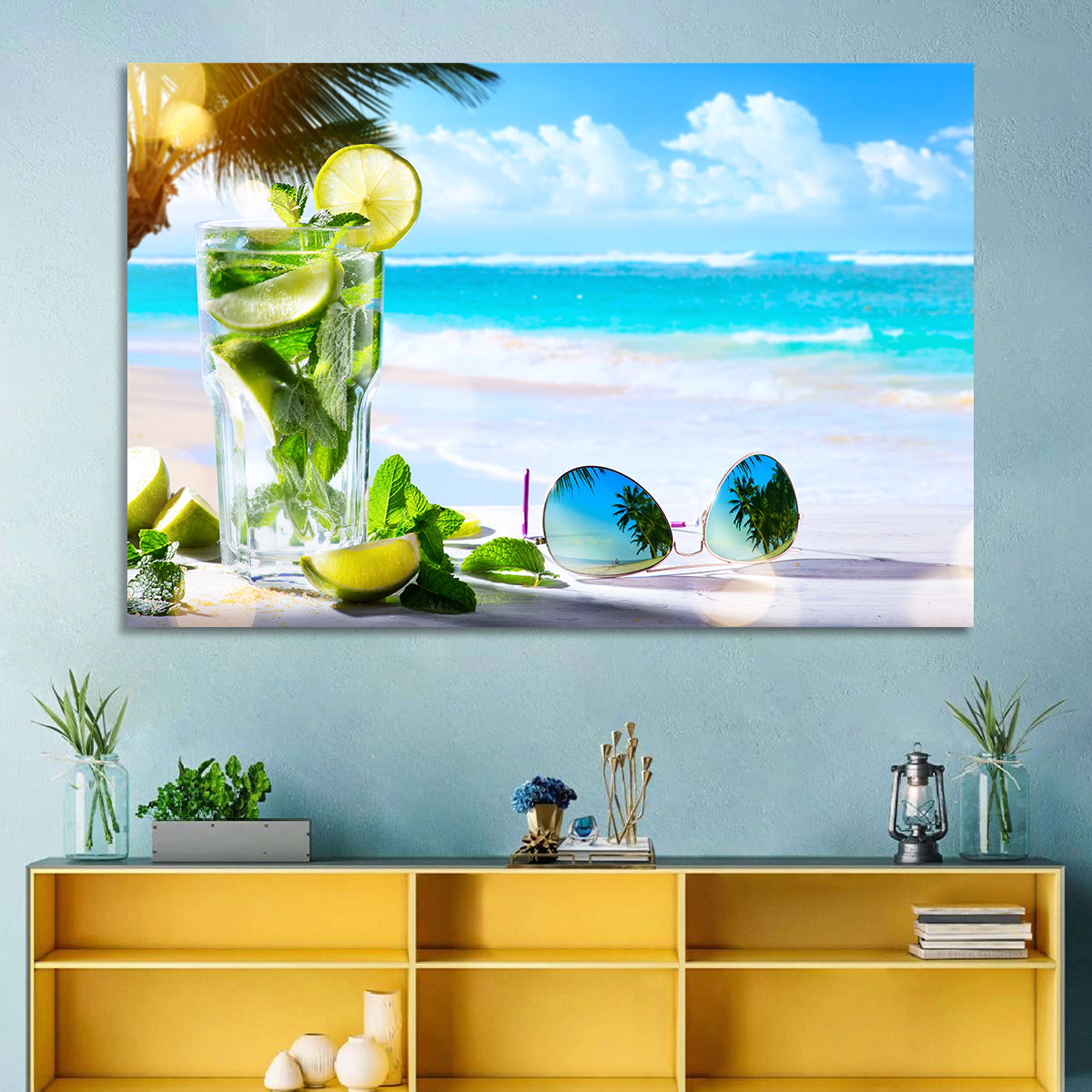 Mojito Beach Scene Wall Art in a room, landscape
