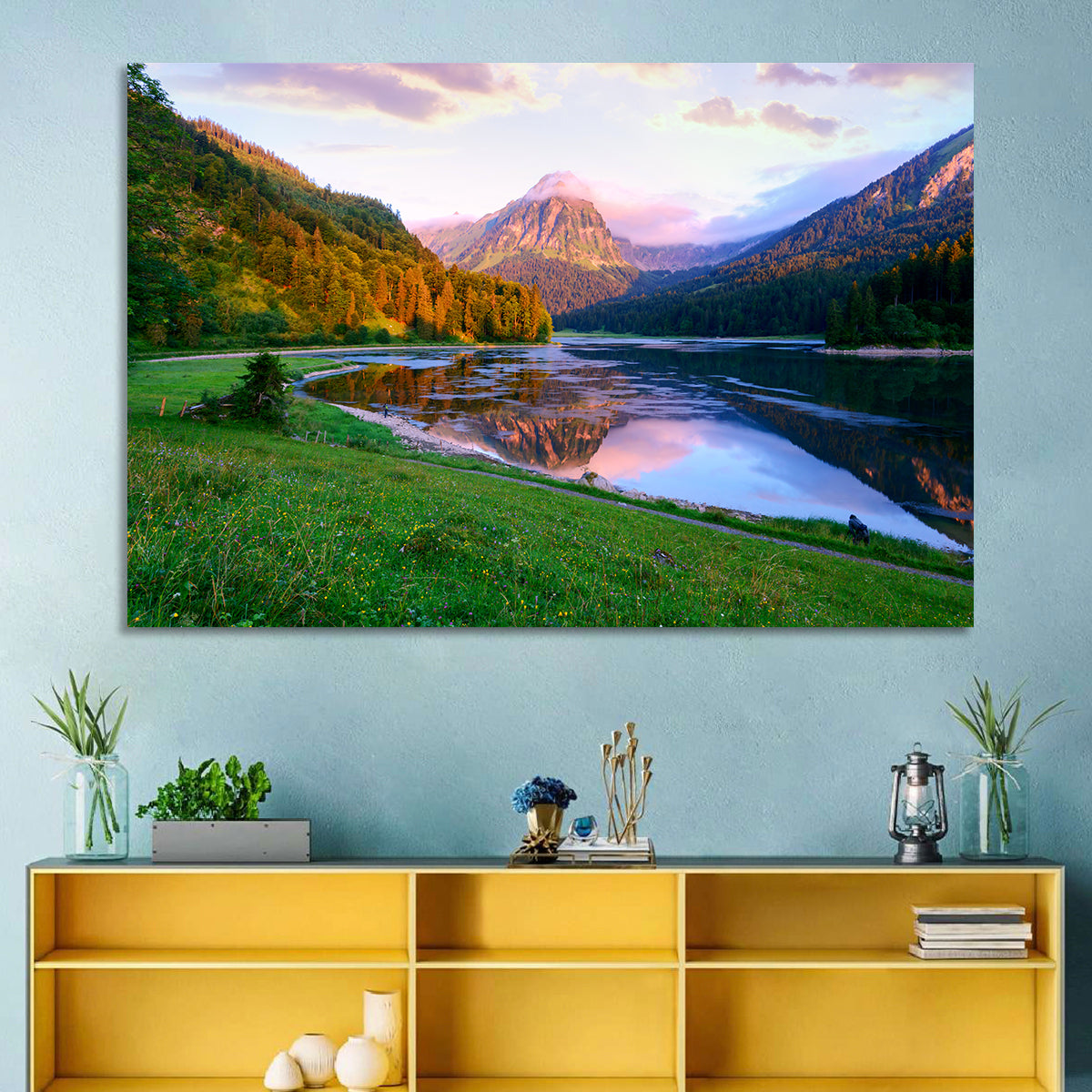 Obersee Reflection, Switzerland Wall Art in a room, landscape