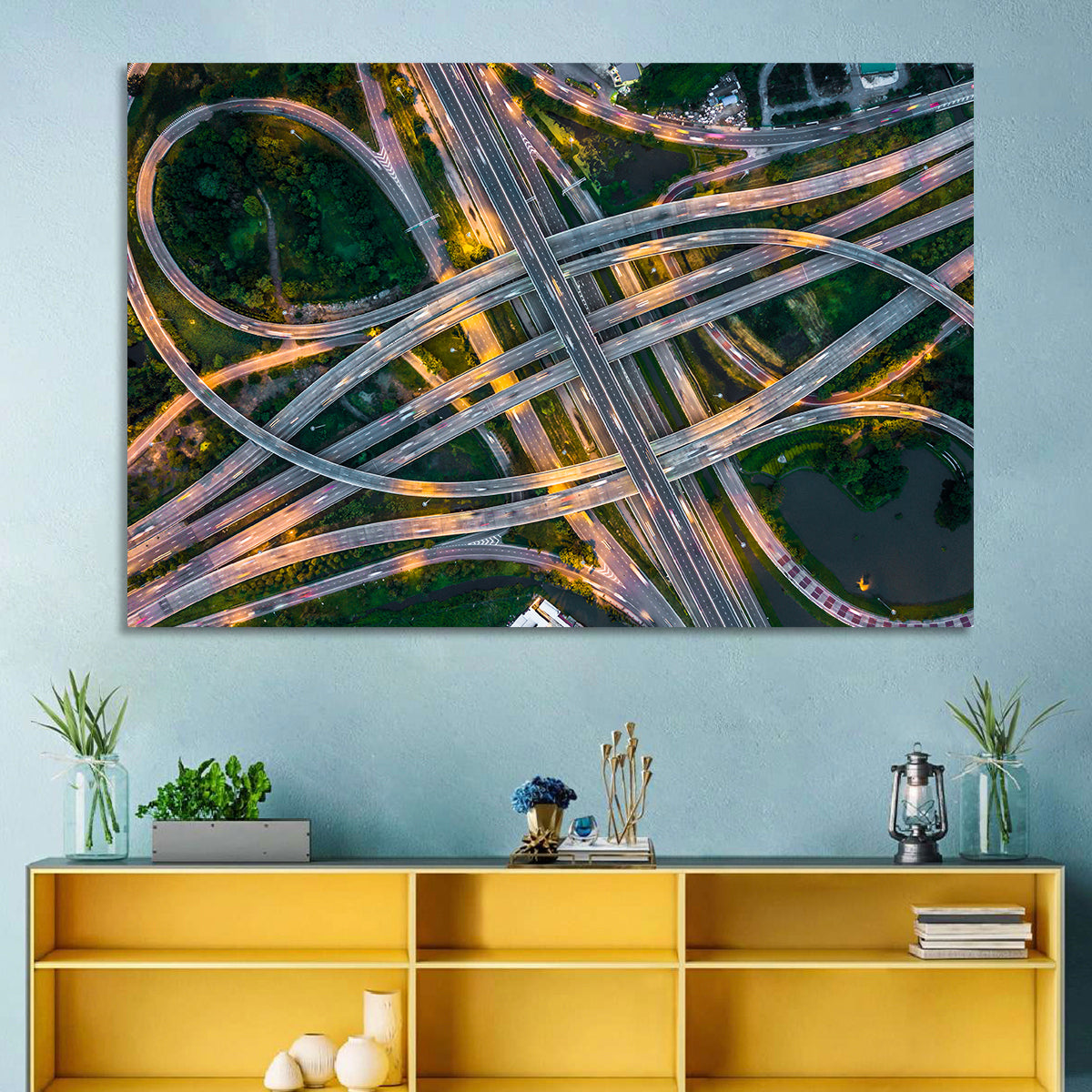 Expressway Junction at Dusk Wall Art in a room, landscape
