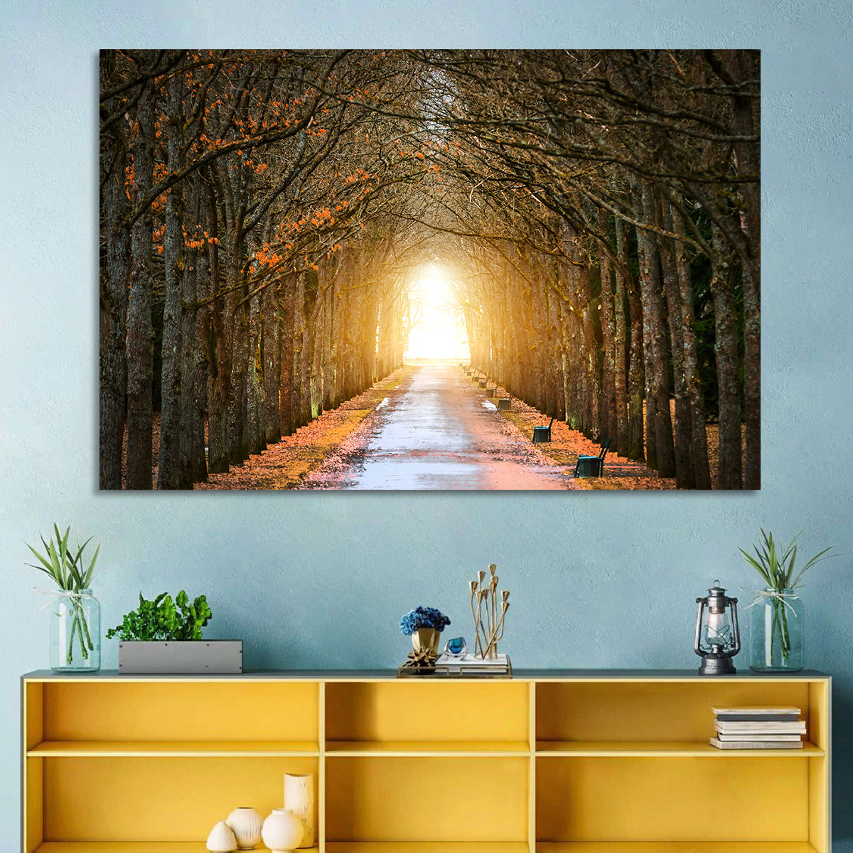 Autumn Oak Tunnel Wall Art in a room, landscape
