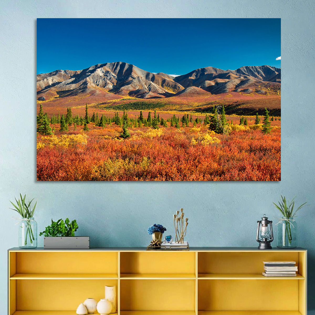 Denali Autumn Peaks Wall Art in a room, landscape