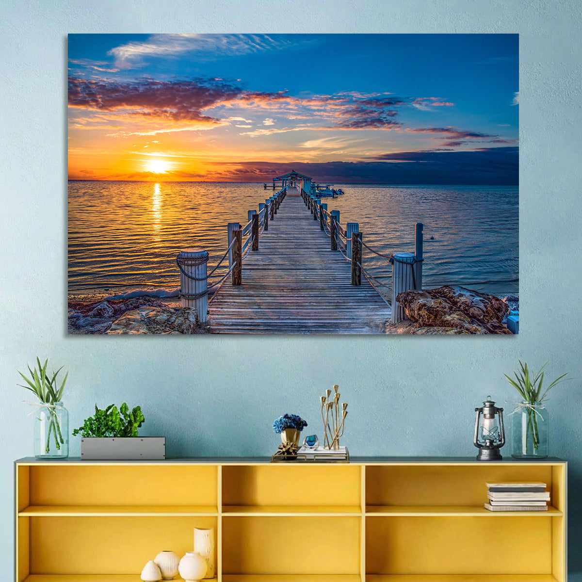 Islamorada Pier at Golden Hour Wall Art in a room, landscape
