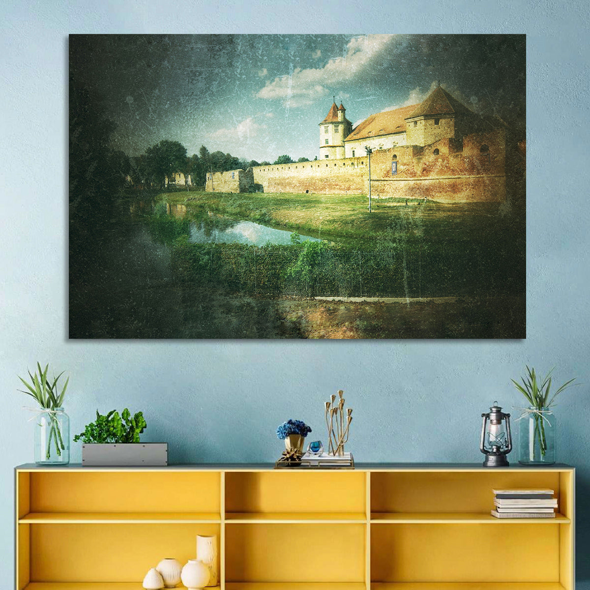 Făgăraș Fortress Moat Reflection Wall Art in a room, landscape