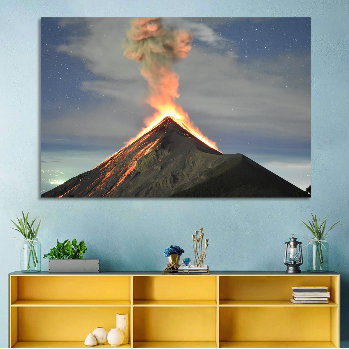 Fuego Night Eruption Wall Art in a room, landscape