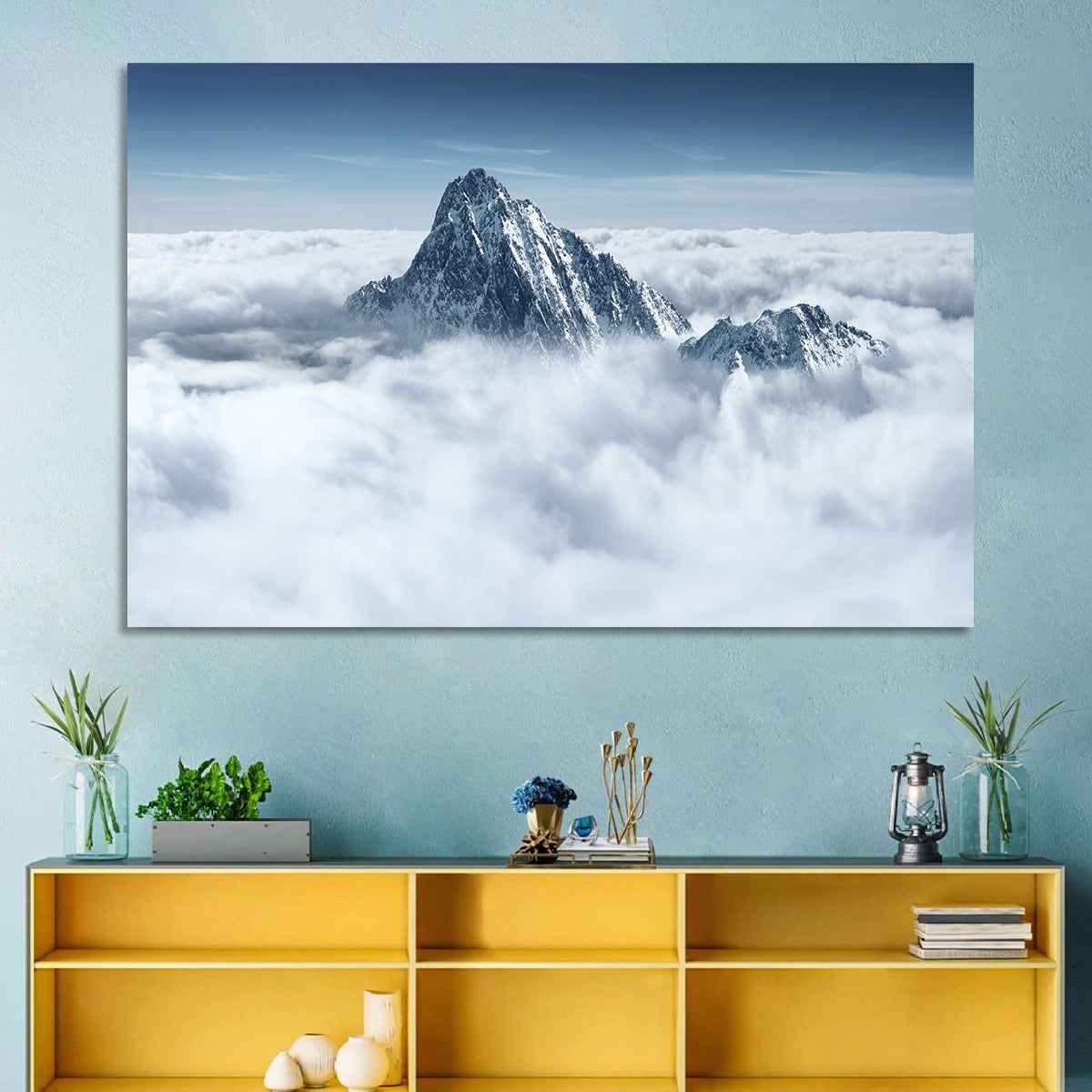 Peaks Above Clouds Wall Art in a room, landscape