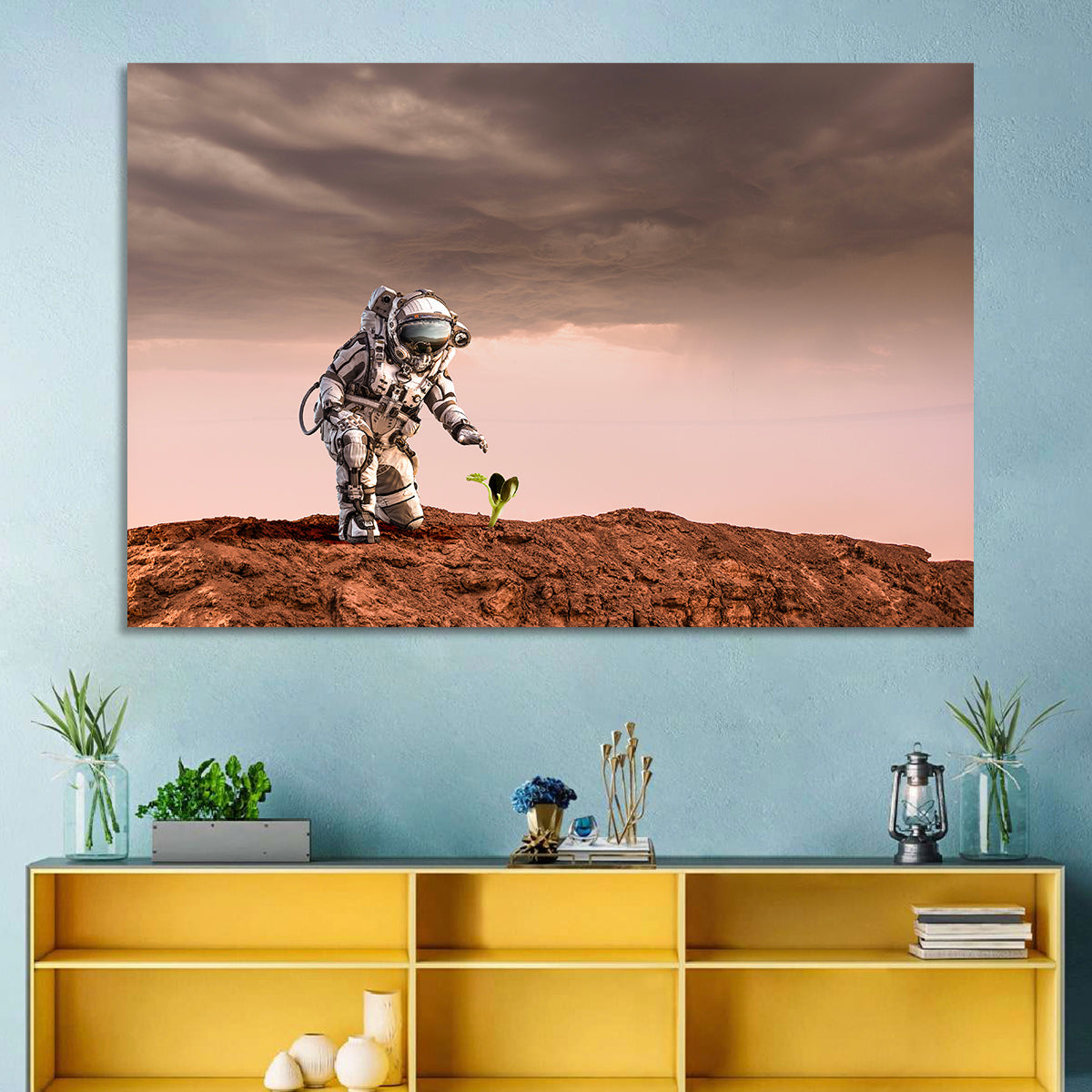 Martian Seedling Concept Wall Art in a room, landscape