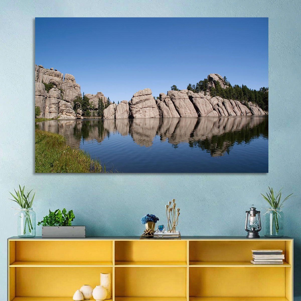 Sylvan Lake Reflection Wall Art in a room, landscape