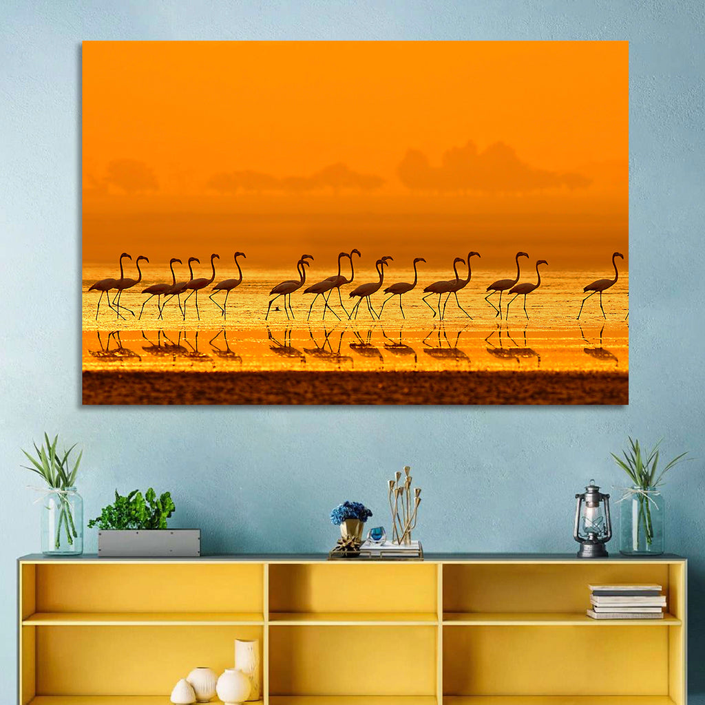 Flamingo Line at Golden Hour Wall Art
