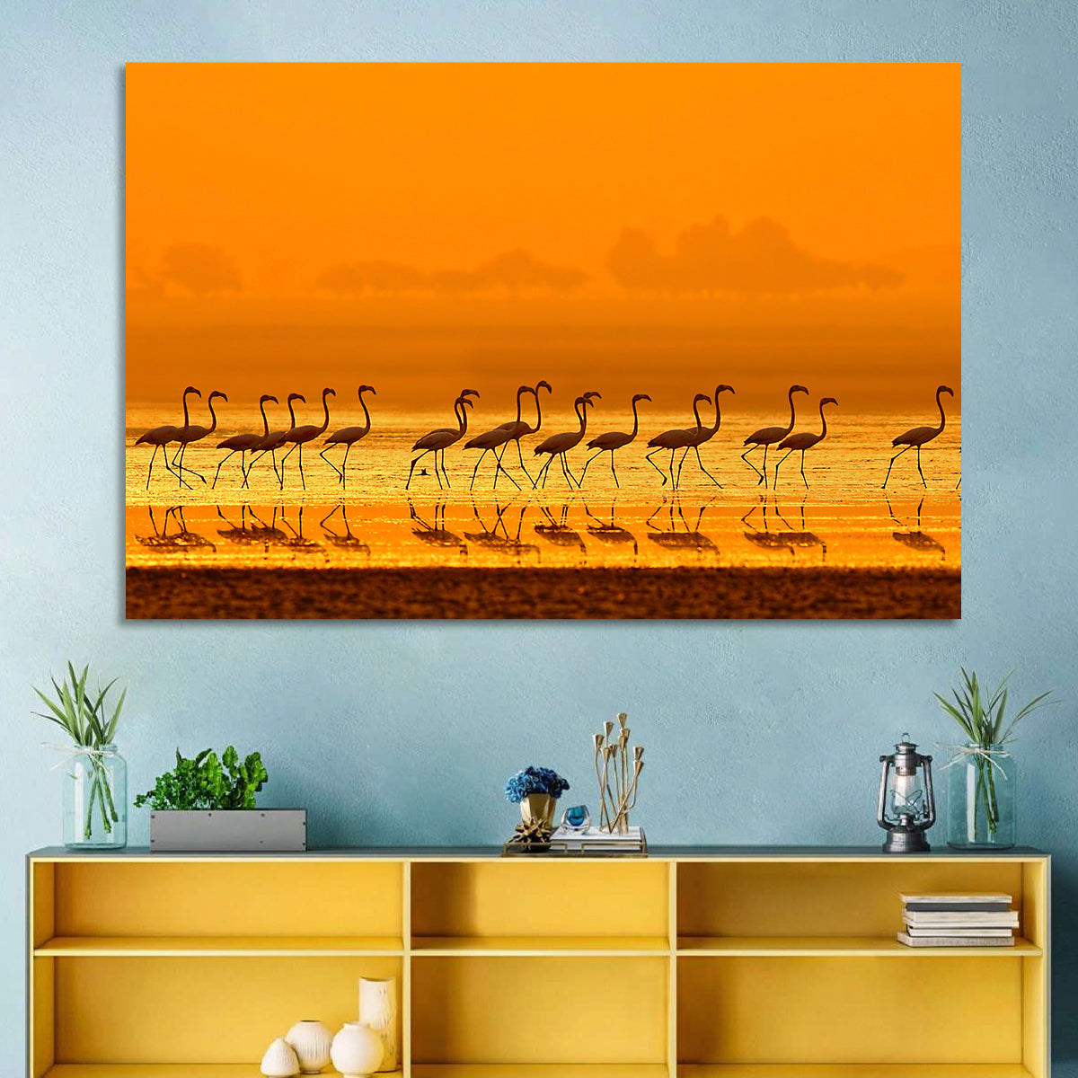 Flamingo Line at Golden Hour Wall Art