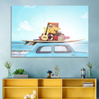 Vintage Car with Surfboard Wall Art