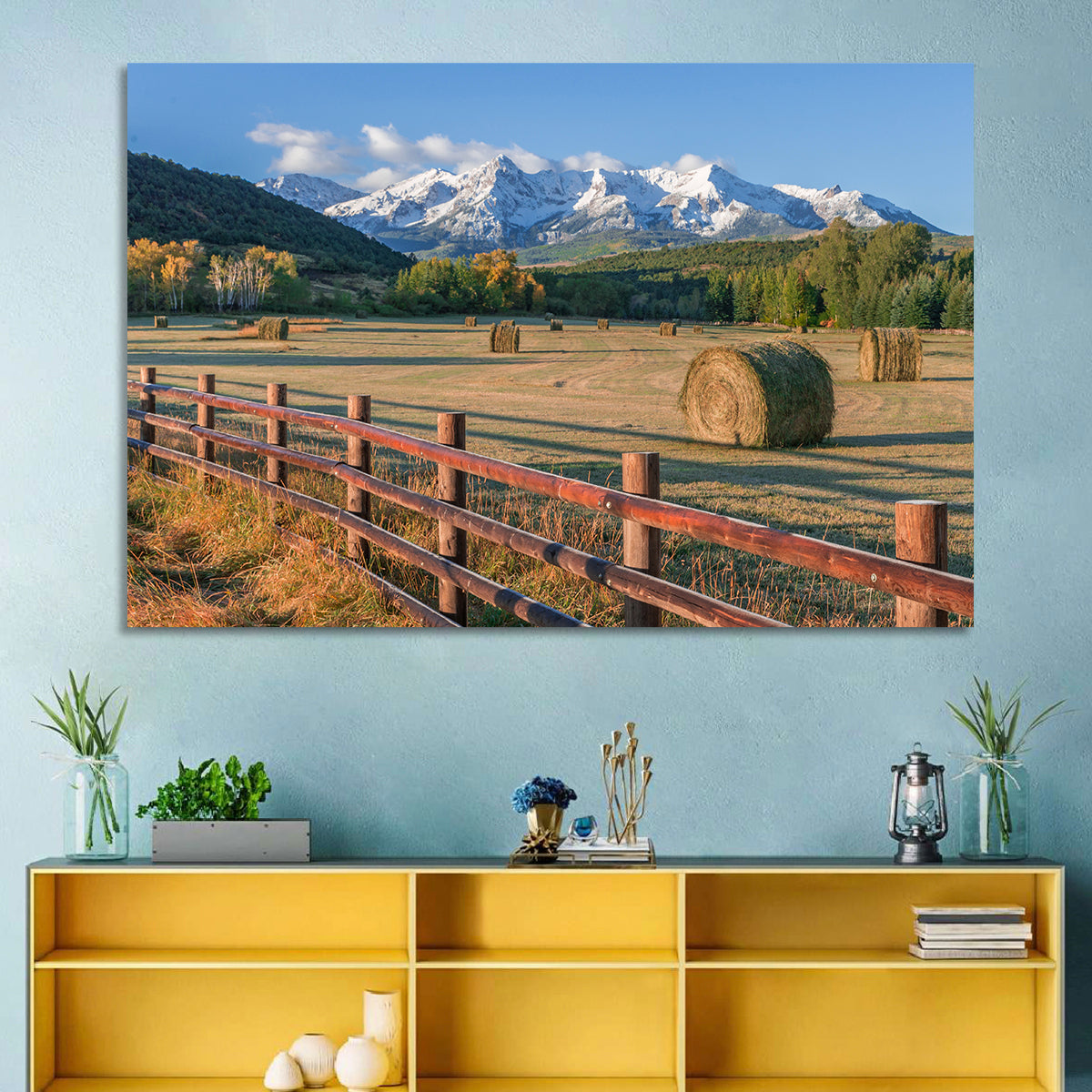 Colorado Hay Bales Wall Art in a room, landscape