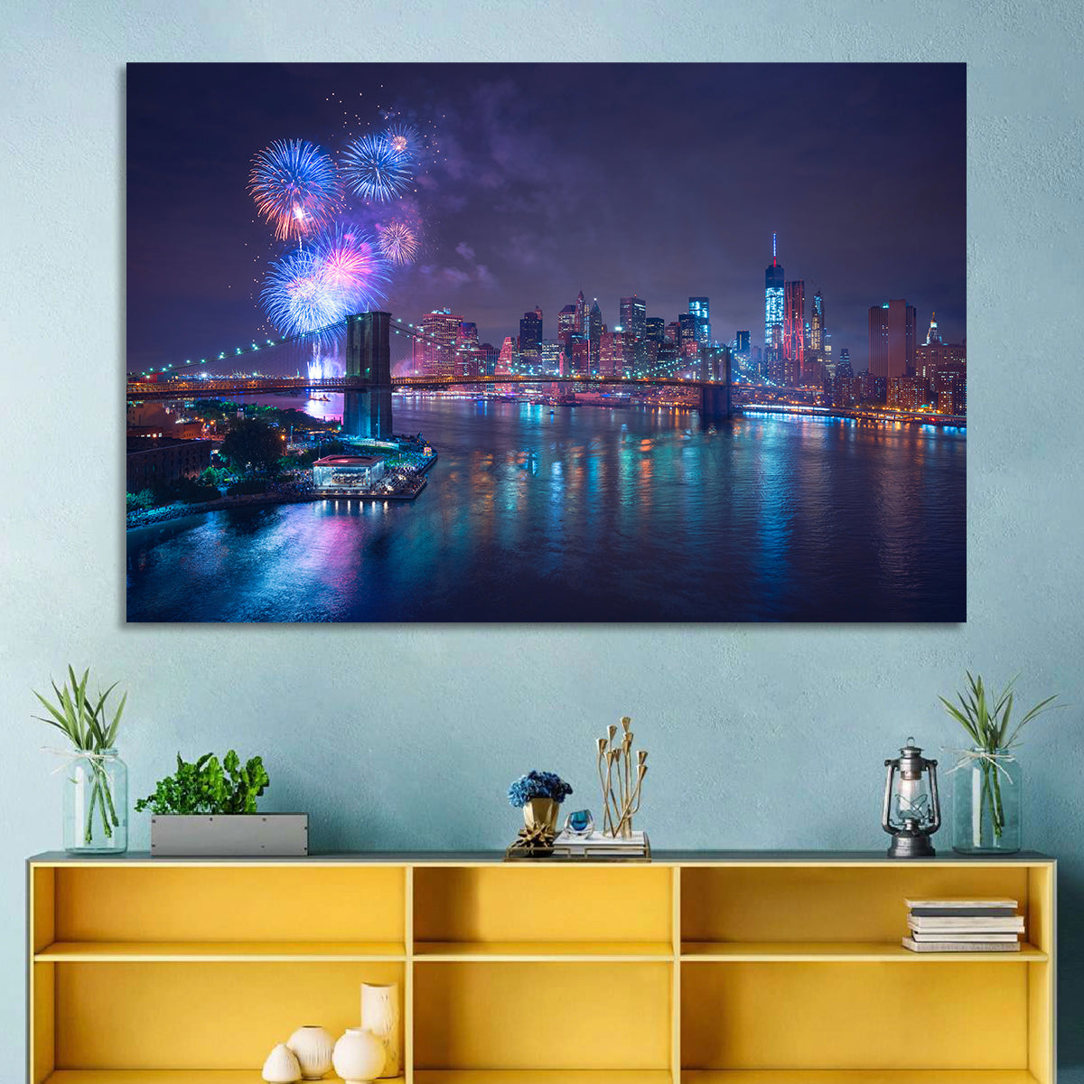 Fireworks Over Brooklyn Bridge Wall Art