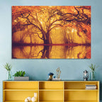 Golden Mist Forest Reflection Wall Art