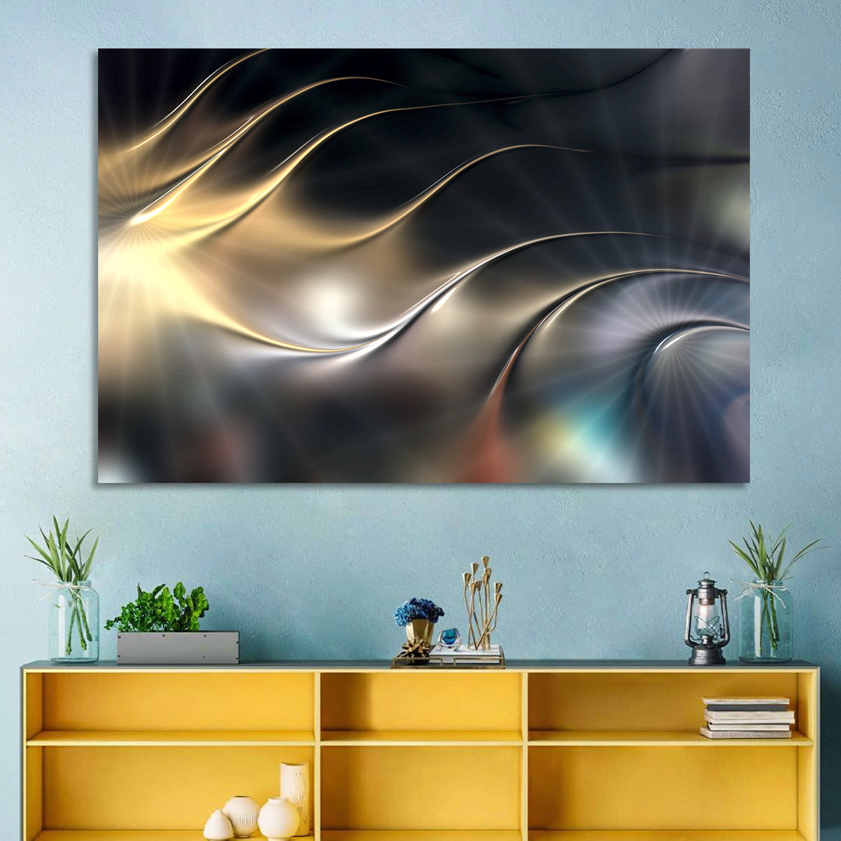 Luminous Metallic Wave Wall Art