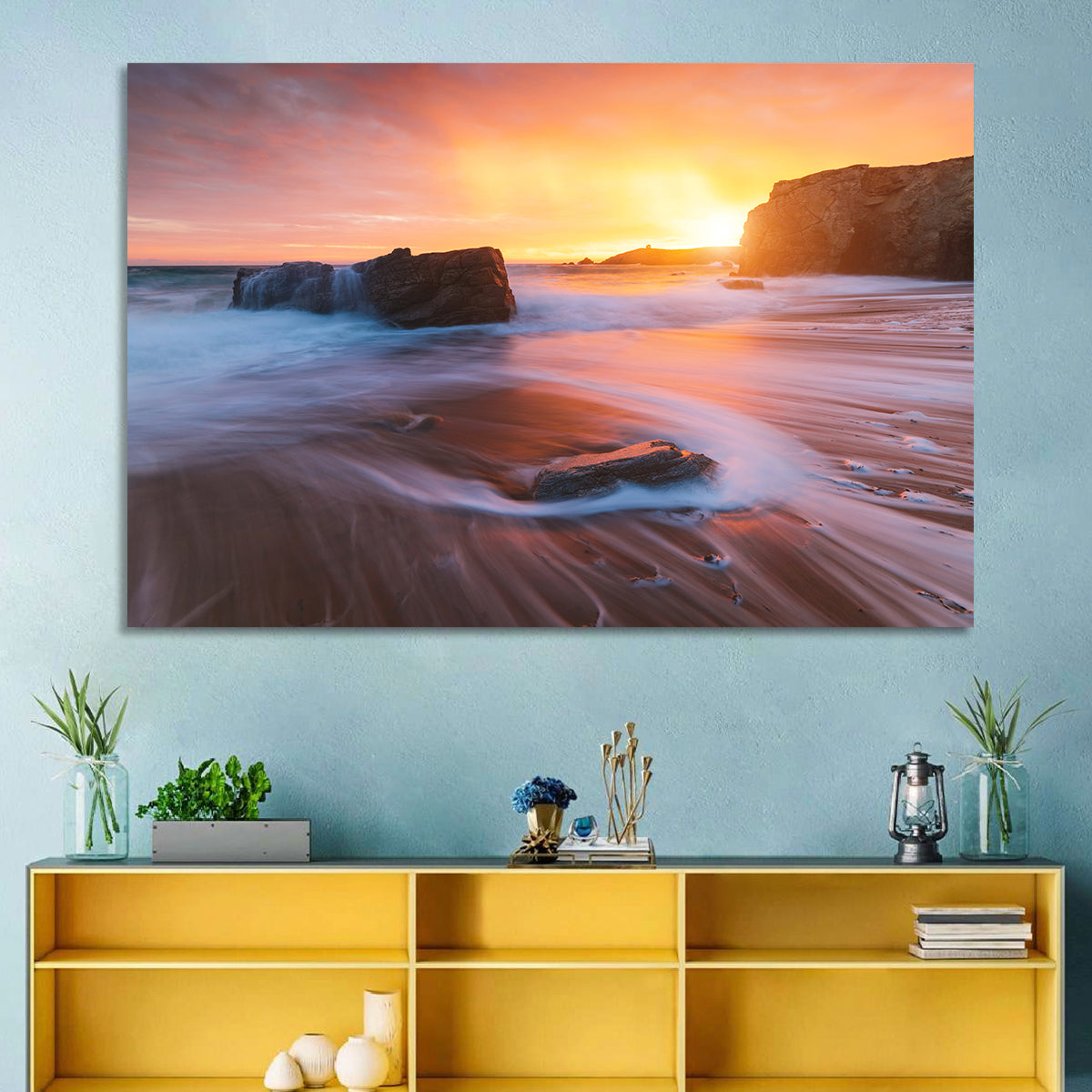 Quiberon Beach Sunset Wall Art in a room, landscape