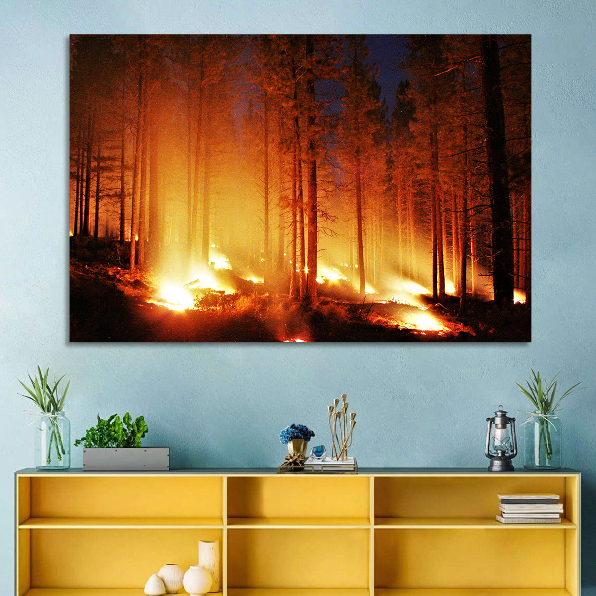 Night Forest Fire Wall Art