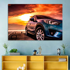Suv on Pier at Sunset Wall Art