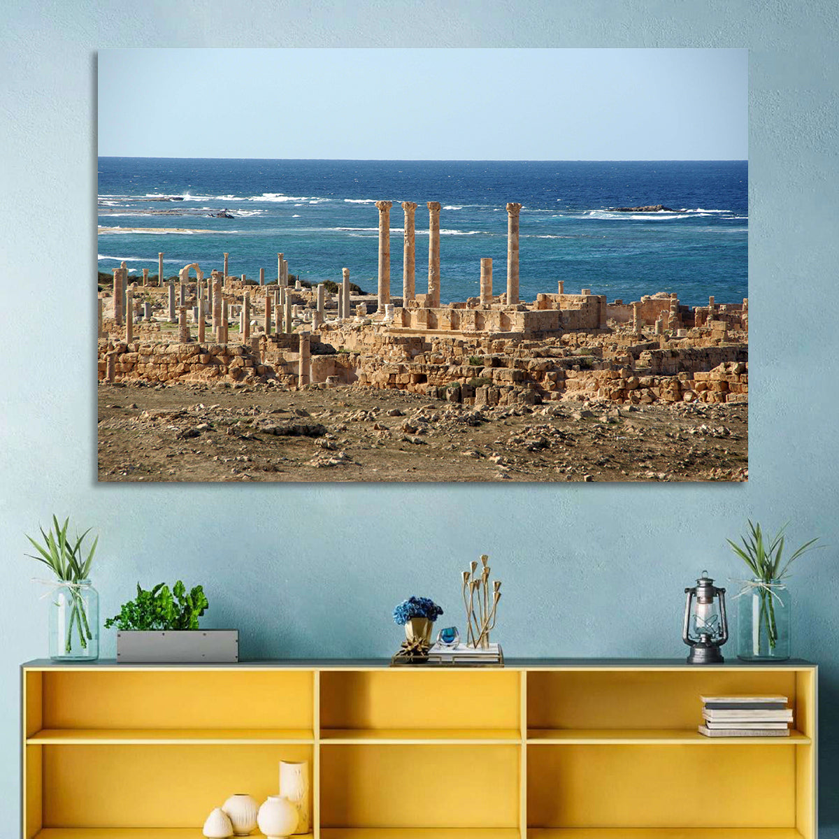 Leptis Magna Coastal Ruins Wall Art in a room, landscape