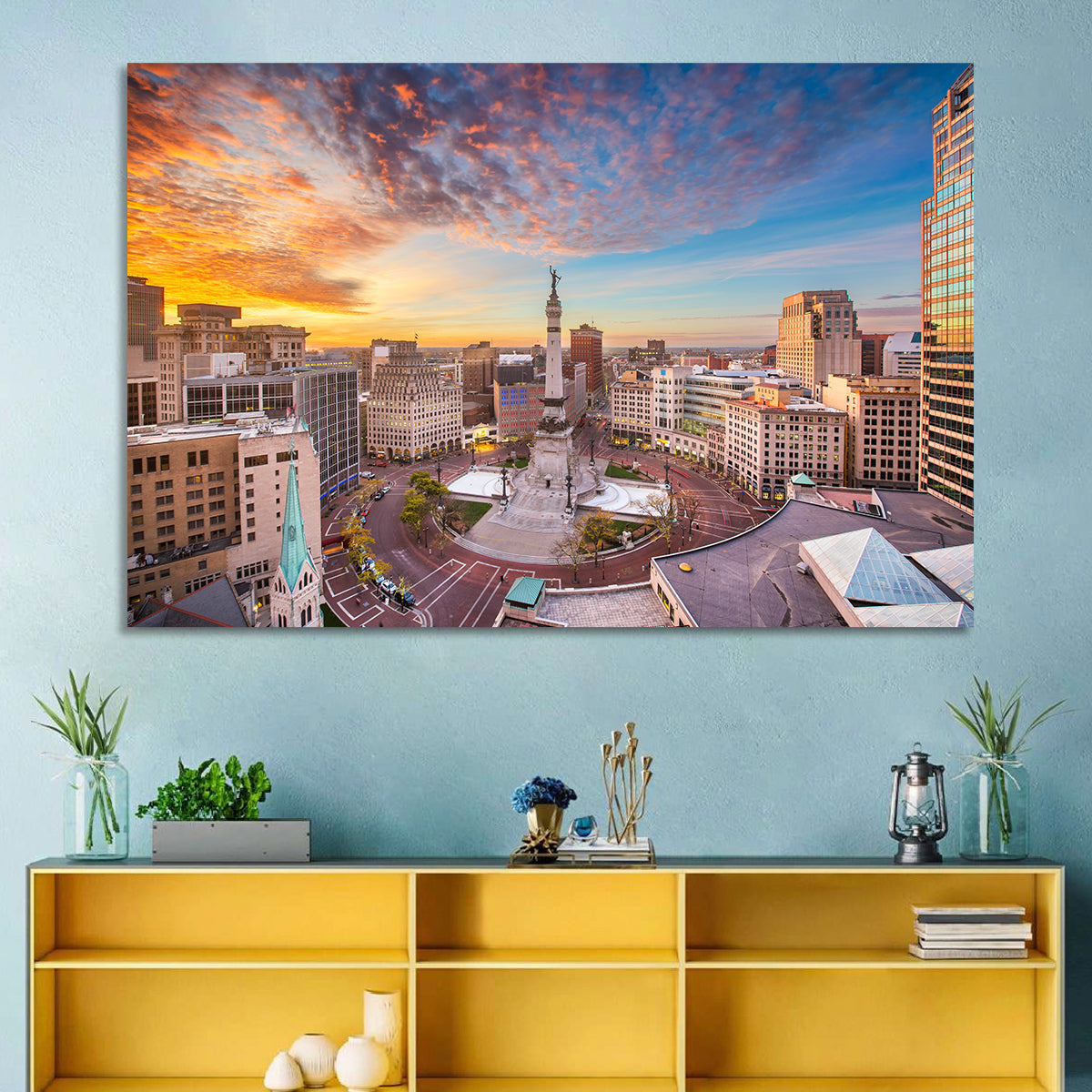 Indianapolis Monument Circle Wall Art in a room, landscape