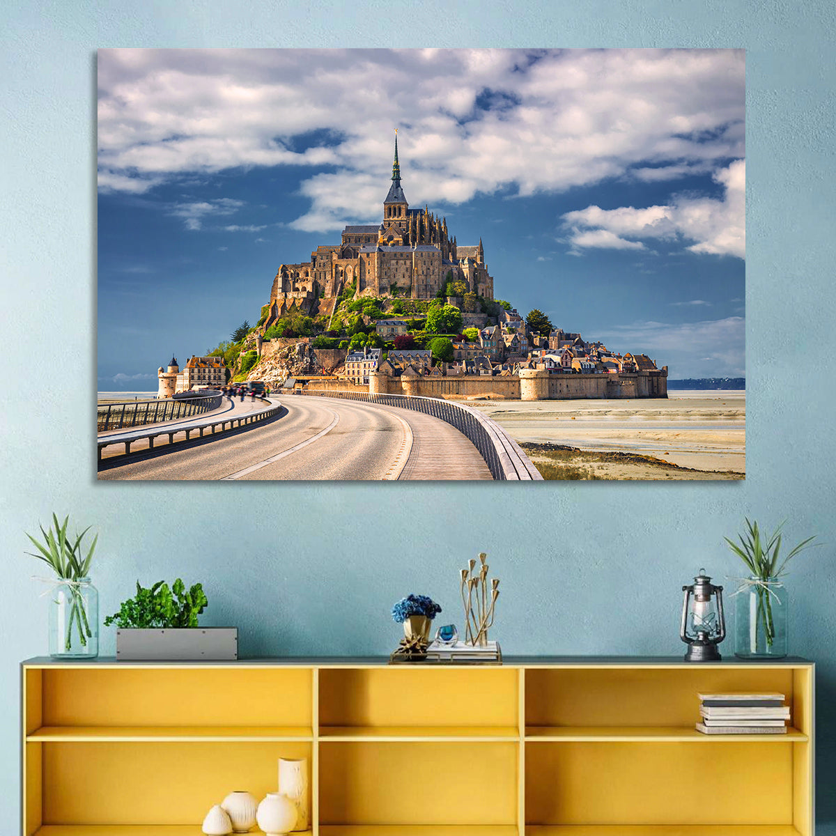 Mont Saint-michel at Low Tide Wall Art in a room, landscape