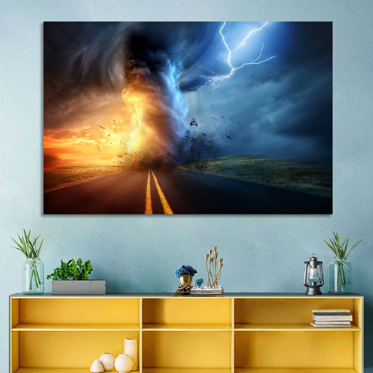 Road to a Twisting Tornado Wall Art in a room, landscape