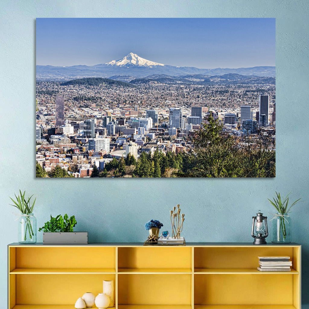 Portland Skyline with Mount Hood Wall Art