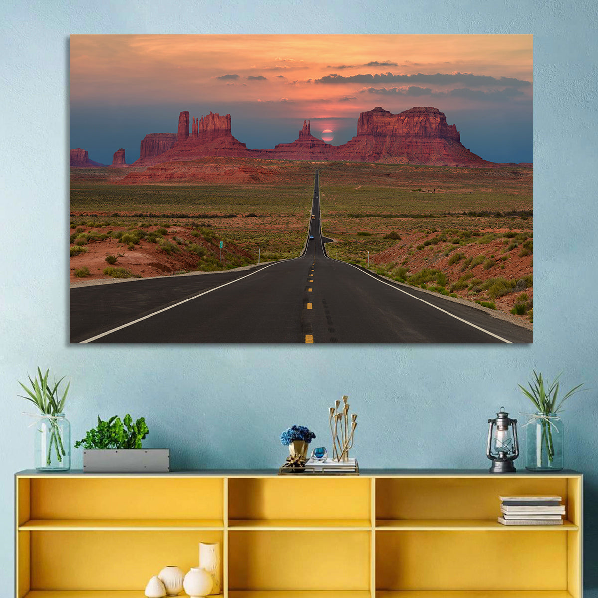 Tribal Park Monument Valley Sunset Wall Art in a room, landscape