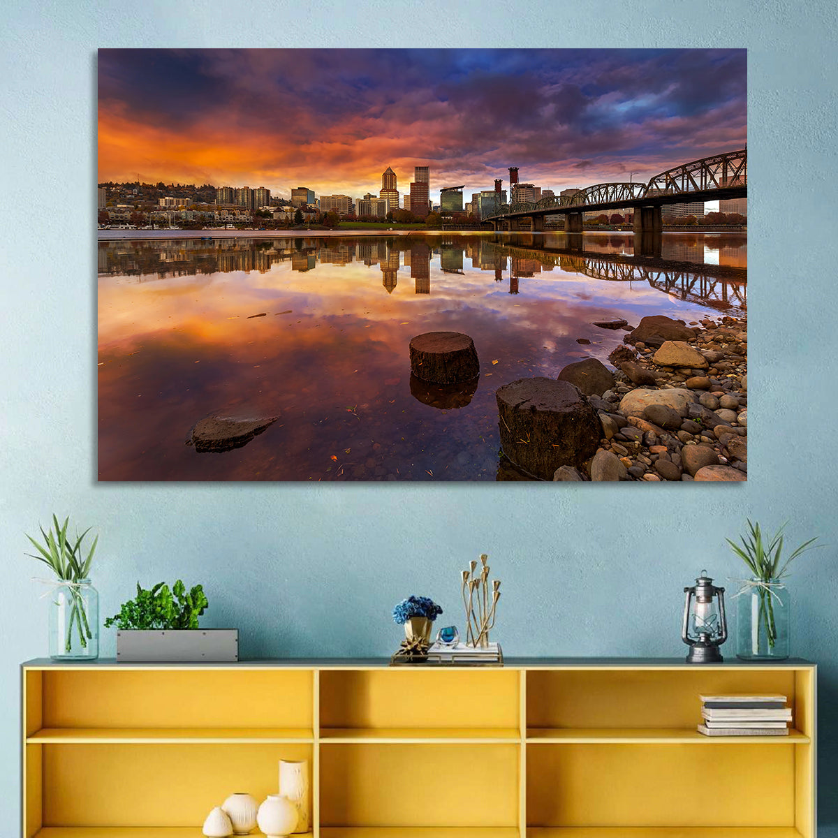 Portland Skyline at Sunset Wall Art