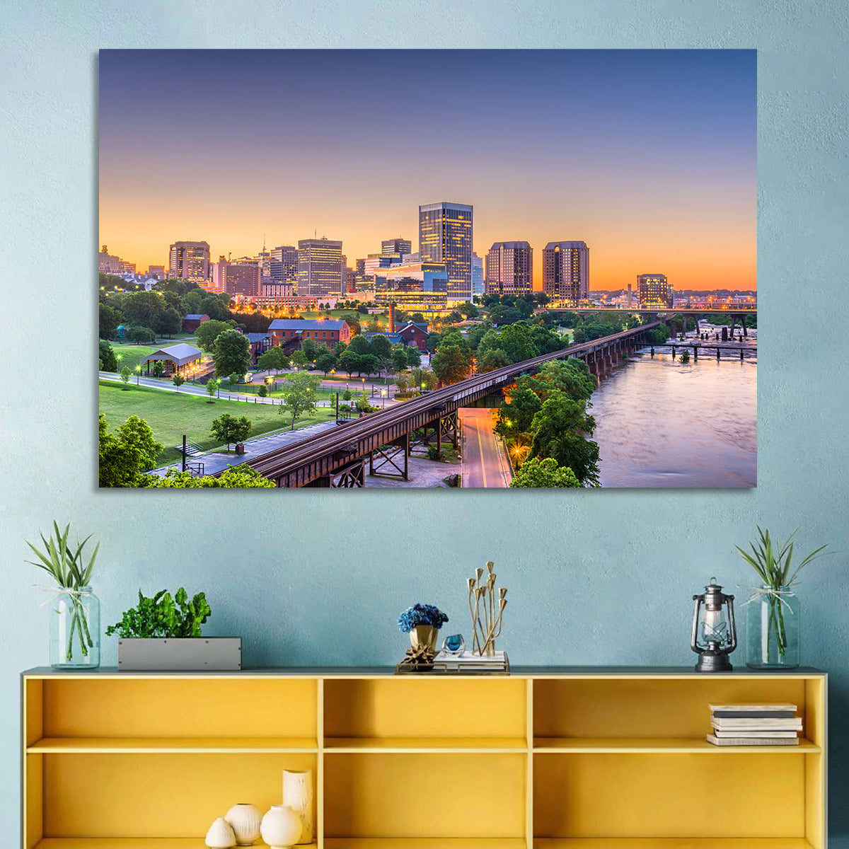 Richmond Skyline at Golden Hour Wall Art in a room, landscape