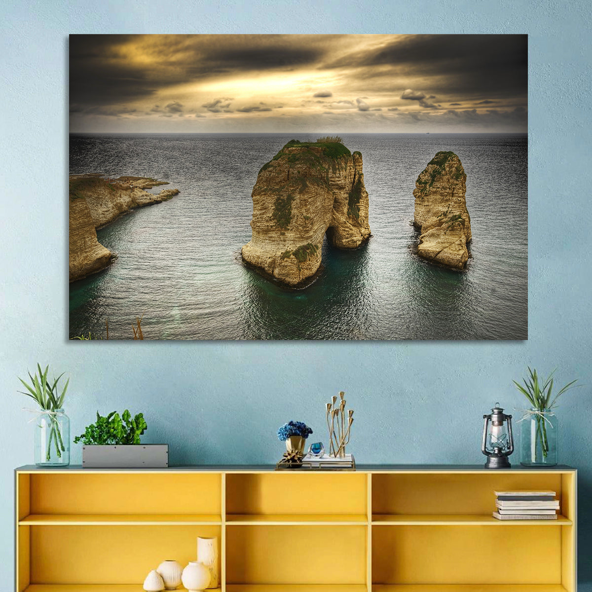 Pigeon Rocks, Raouché Wall Art in a room, landscape