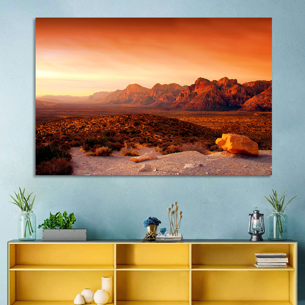 Red Rock Canyon Sunset Wall Art in a room, landscape