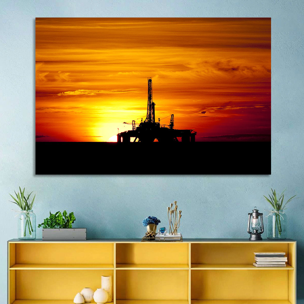 Offshore Oil Rig at Sunset Wall Art