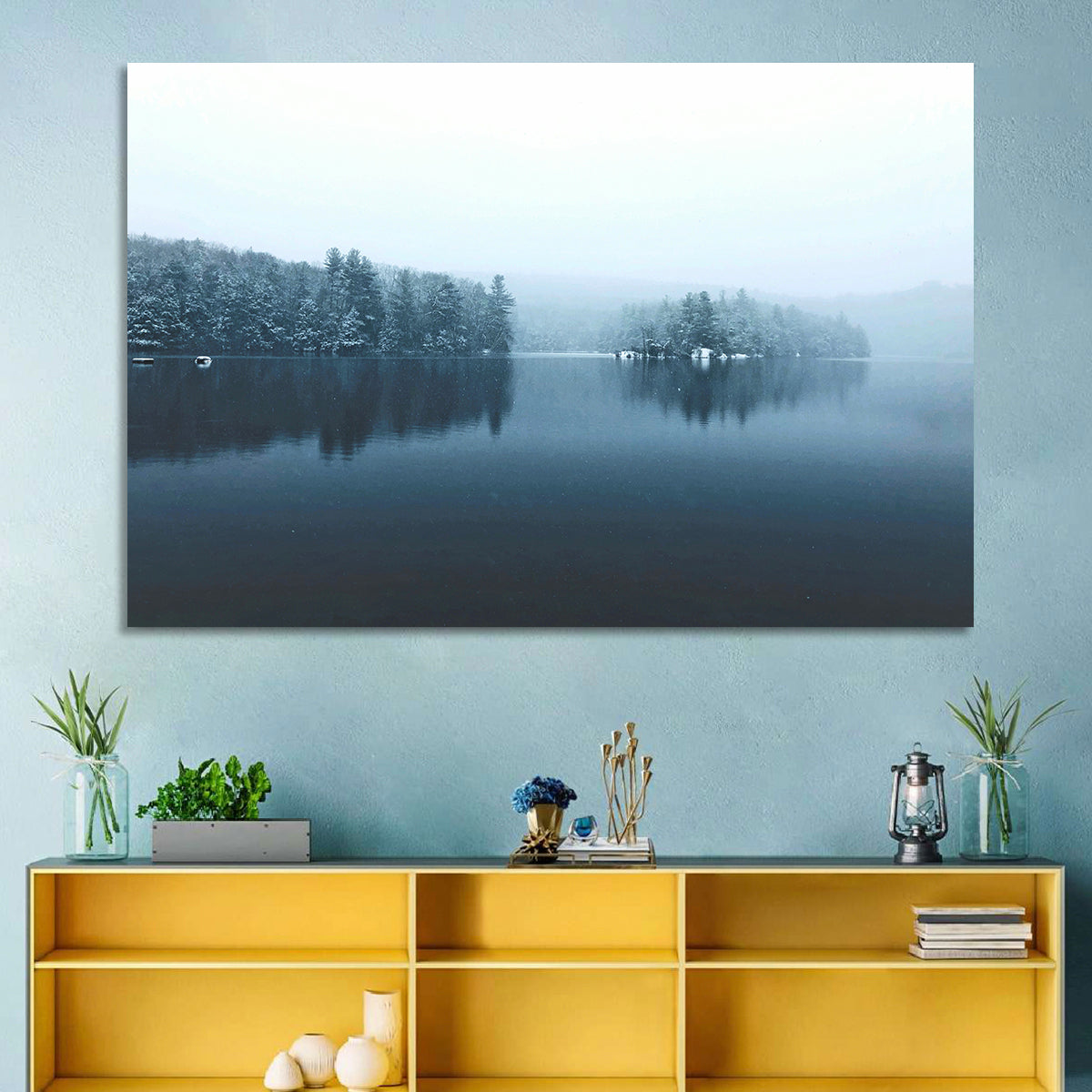 Burr Pond Winter Reflection Wall Art in a room, landscape