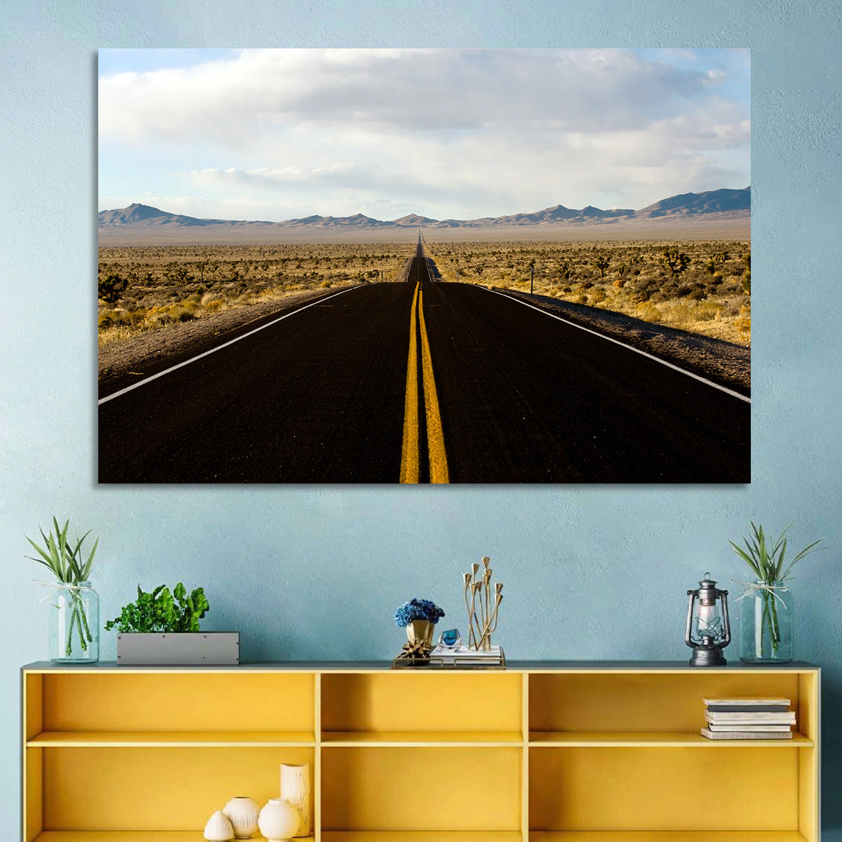 Nevada Desert Highway Wall Art in a room, landscape