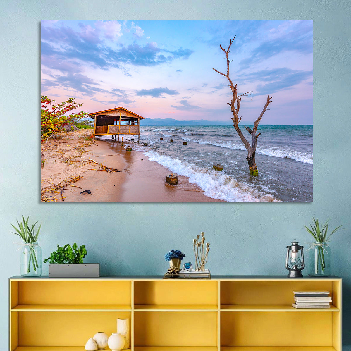 Tanganyika Shoreline at Dusk Wall Art in a room, landscape